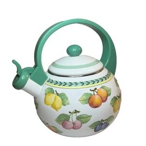 NEW Villeroy & Boch French Garden Whistling Tea Kettle Enamel Steel NOS +Booklet